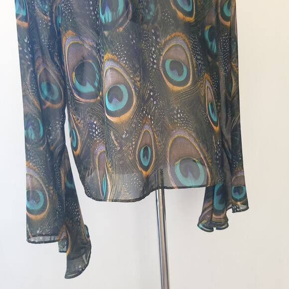 NEW Show Me Your Mumu Zuko Top Peacock Print Lace Up Chiffon Small - Picture 7 of 13